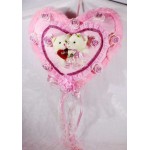 Beautiful Pink Plush Frill Heart with Love Couple Teddy Bears